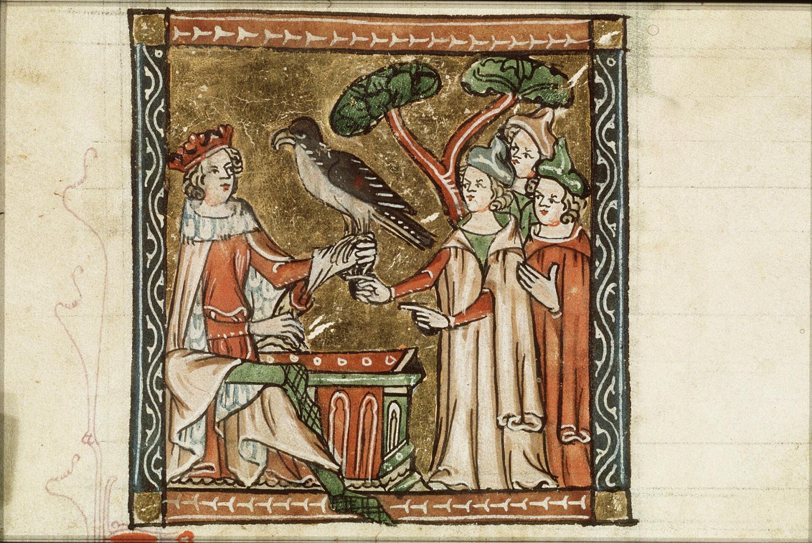 Ptolemy with a falcon - Der naturen bloeme - Jacob van Maerlant - KB KA 16 - 085v