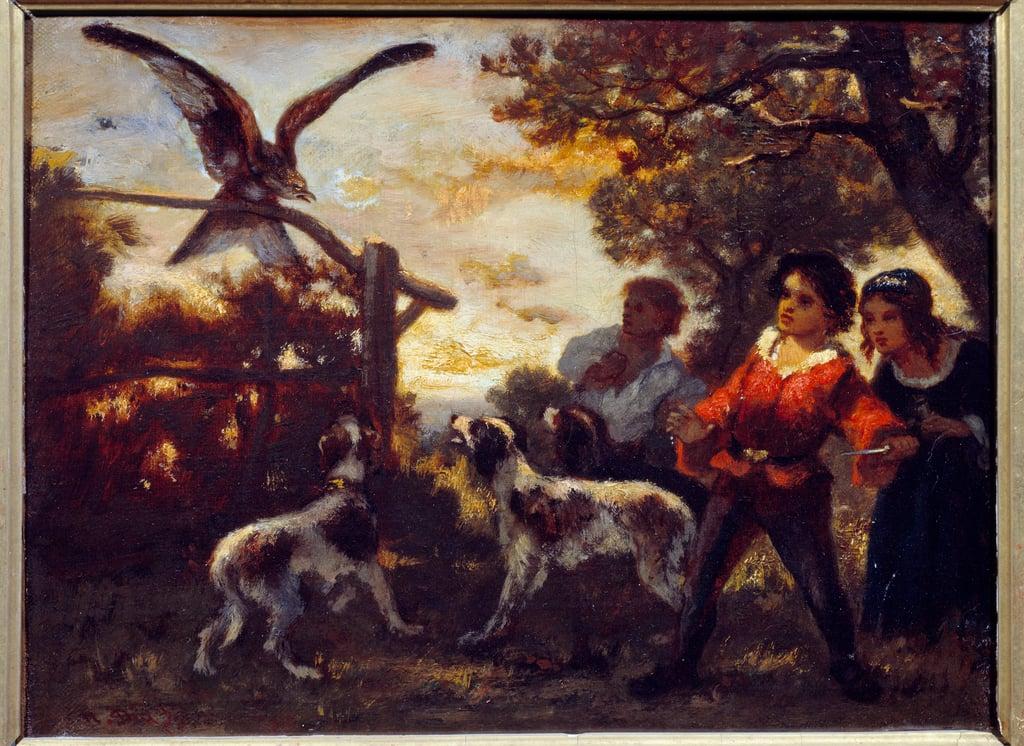 The falcon kids. Painting by Diaz De La Pena (1807-1876) 