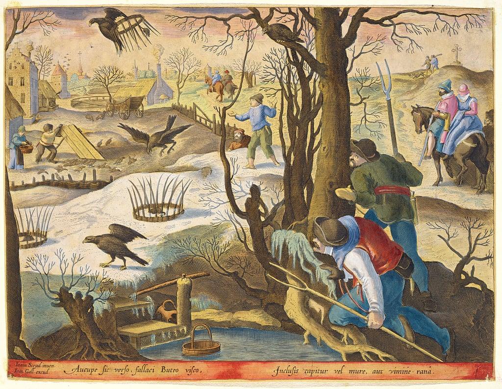 Birdcatchers Using Traps Baited with Rats to Capture Hawks by Jan van der Straet