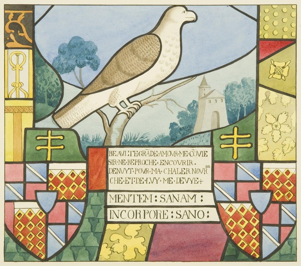 Stained Glass in St Mark's - a heraldic device (watercolor on paper) by Joseph Manning (1817-1886)