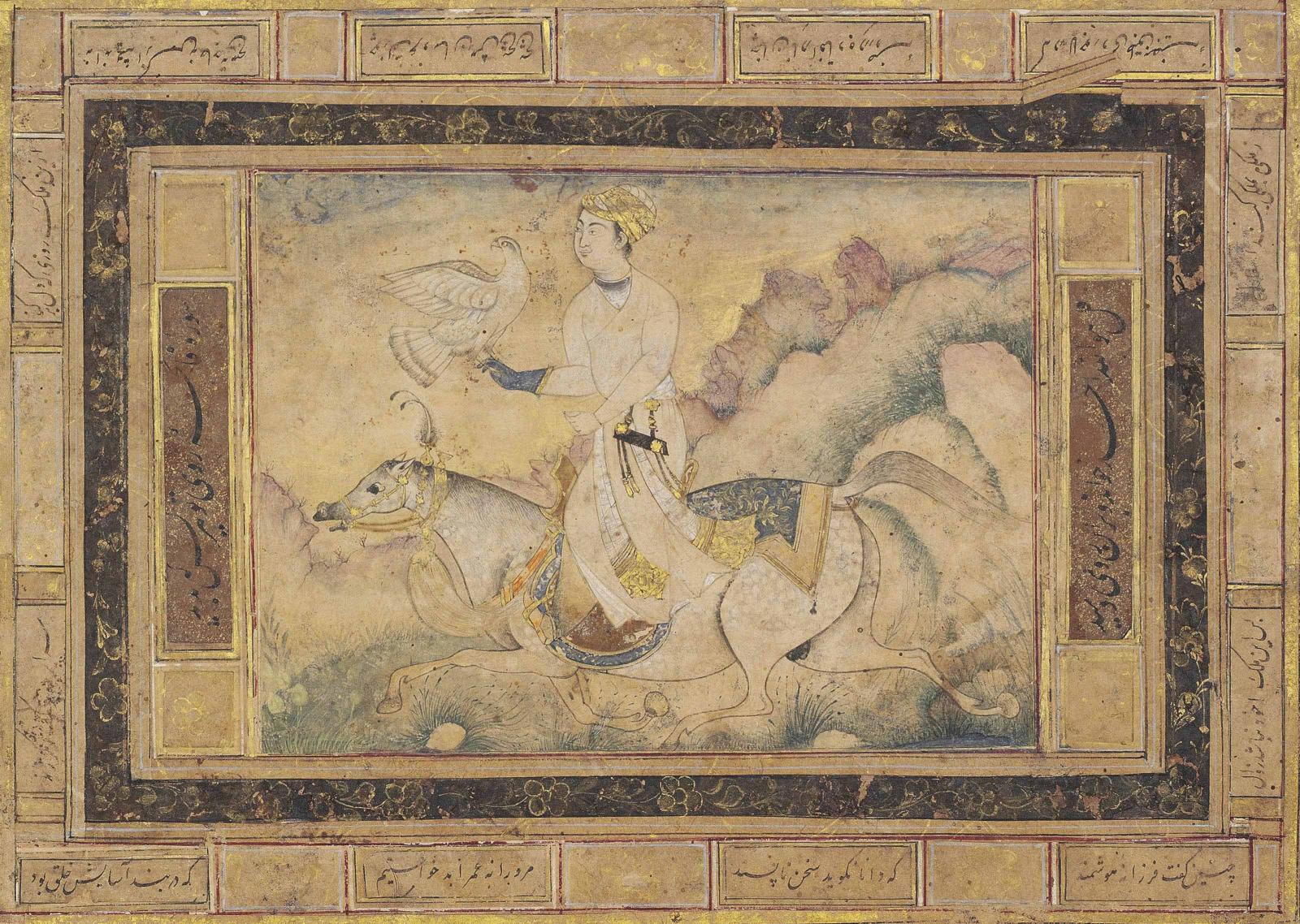A FALCONING NOBLE DECCAN, CENTRAL INDIA, LATE 16TH/EARLY 17TH CENTURY