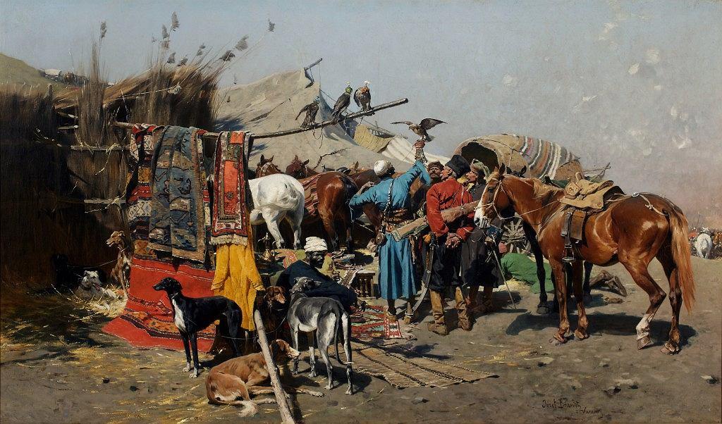 Trade by falcons by Josef Brandt (1841-1915)